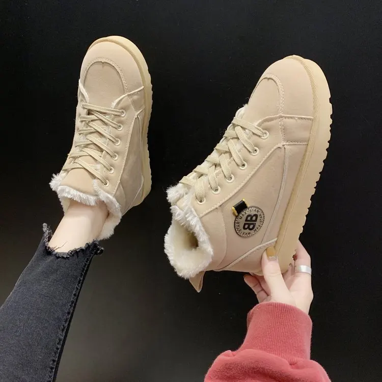 

2019 Korean-style New Style Harajuku Snow Boots Women's Winter Brushed And Thick Warm Short Bread Shoes Network Red Lace-up Cott