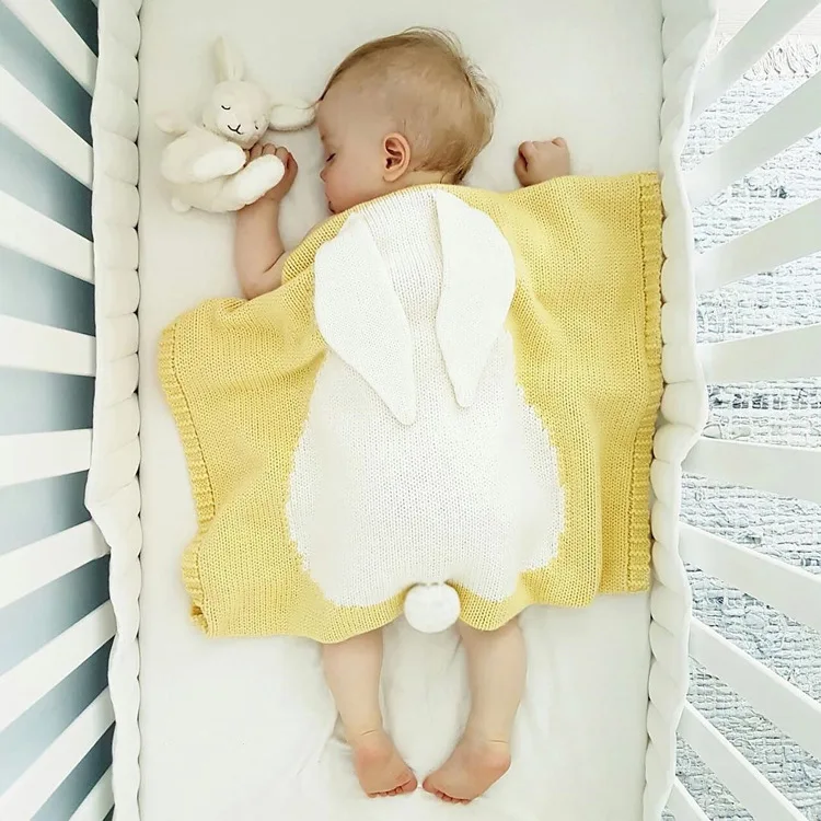 Acrylic Baby Knitted Blanket Rabbit Newborn Swaddle Wrap Kids Playing Mat Sleepsack Outdoor Stroller Covers cotton knit blanket knit blanket