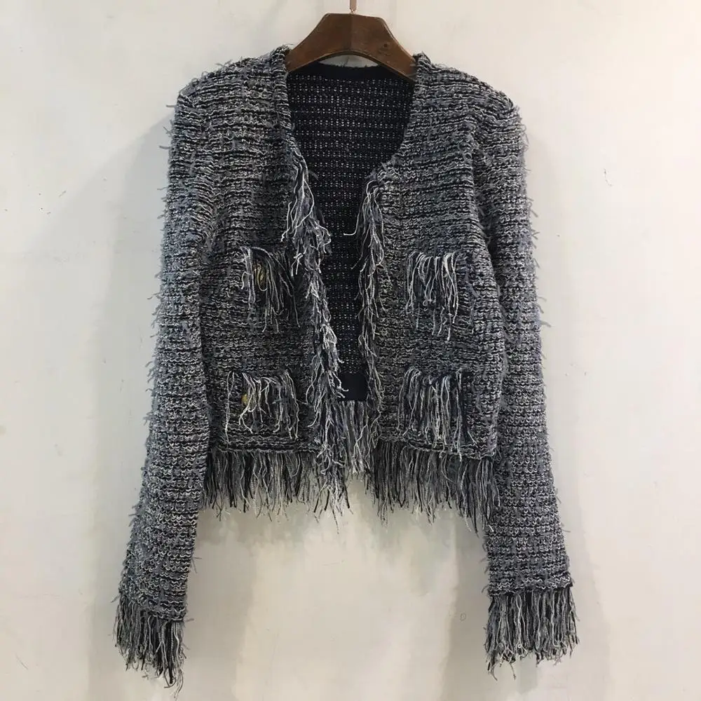 Новинка 2019FW winner, Высококачественная Женская твидовая куртка с кисточками, пальто, женская повседневная верхняя одежда, пальто ddxgz2