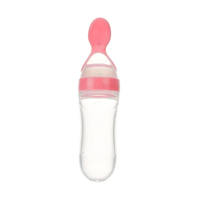 90ML Safe Newborn Baby Feeding Bottle Toddler Silicone Squeeze Feeding Spoon Milk Bottle Baby Training Feeder Food Supplement Pink Bottle
