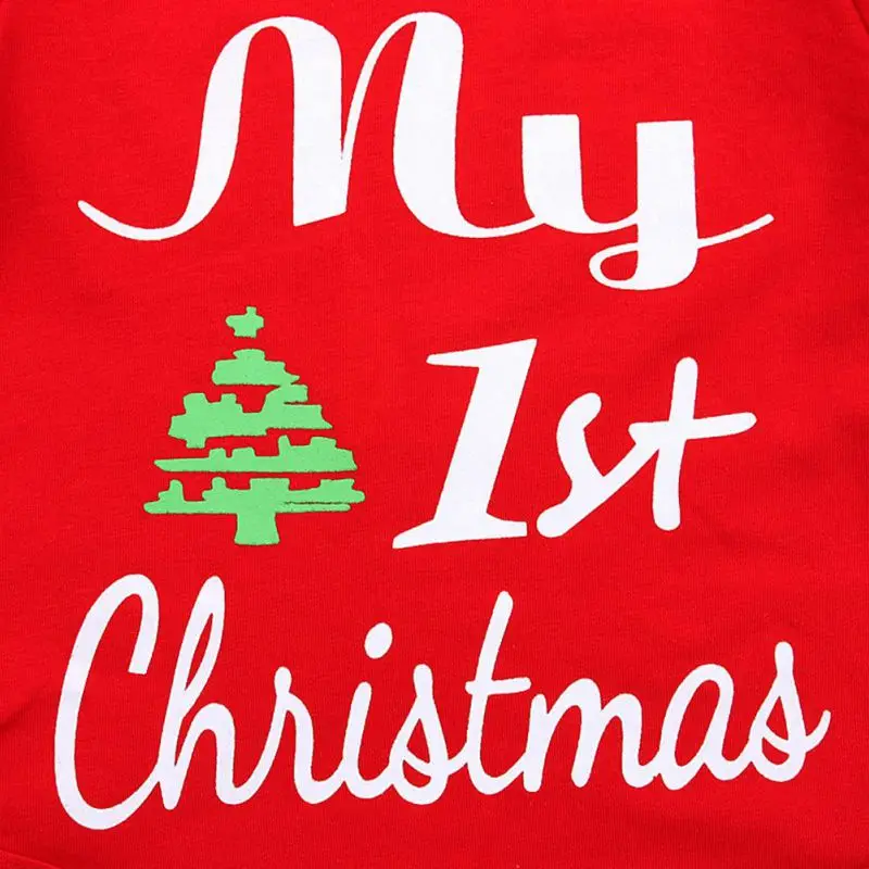 Комплект из 3 предметов, комбинезон для маленьких мальчиков и девочек на Рождество с надписью «My 1st Christmas» боди с длинными рукавами+ длинные штаны+ шапочка, комплект детской одежды