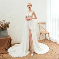 Сексуальное свадебное платье с v-образным вырезом, трапециевидная юбка с разрезом, бохо кружевное свадебное платье, размер от клиента