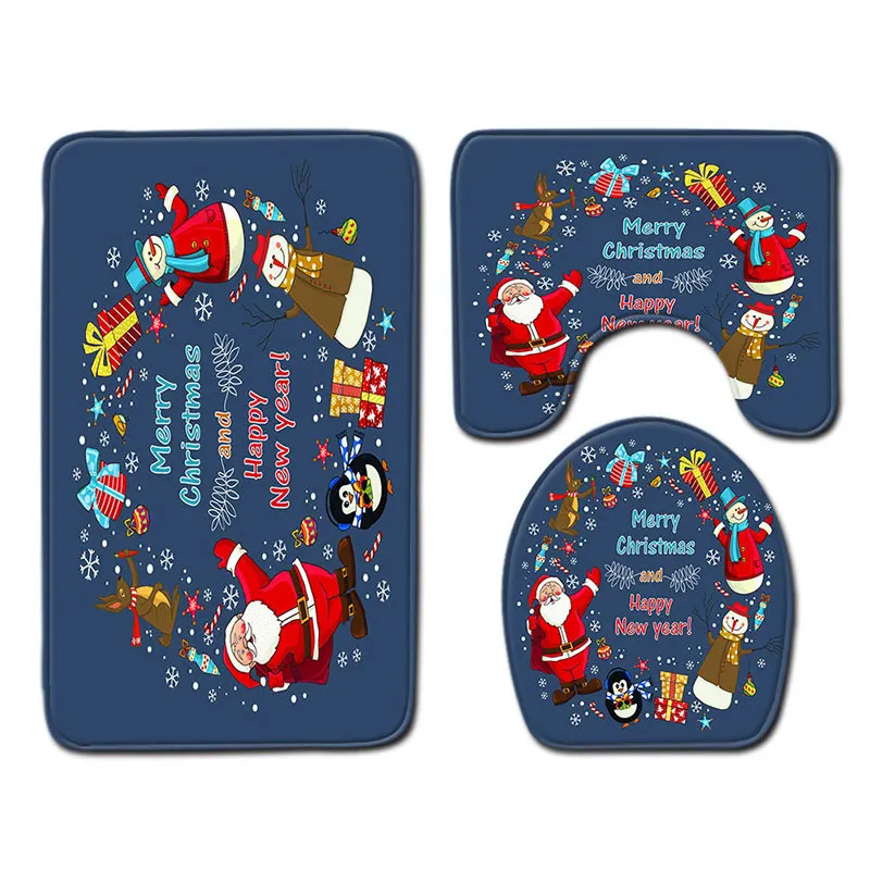 Мини коврики в ванную Merry Christmas 3 шт./компл. ванная комната туалет сиденье поглощение воды небольшой коврик для ванной пьедестал Санта Клаус украшения дома аксессуары - Цвет: L  blue Santa Claus