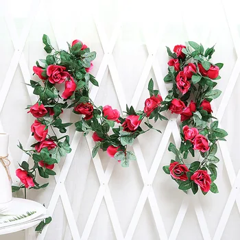

5pcs artificial plants 2.2 meters 16 roses rattan vines wedding decoration wall hanging vines hotel decor faux plants greenery