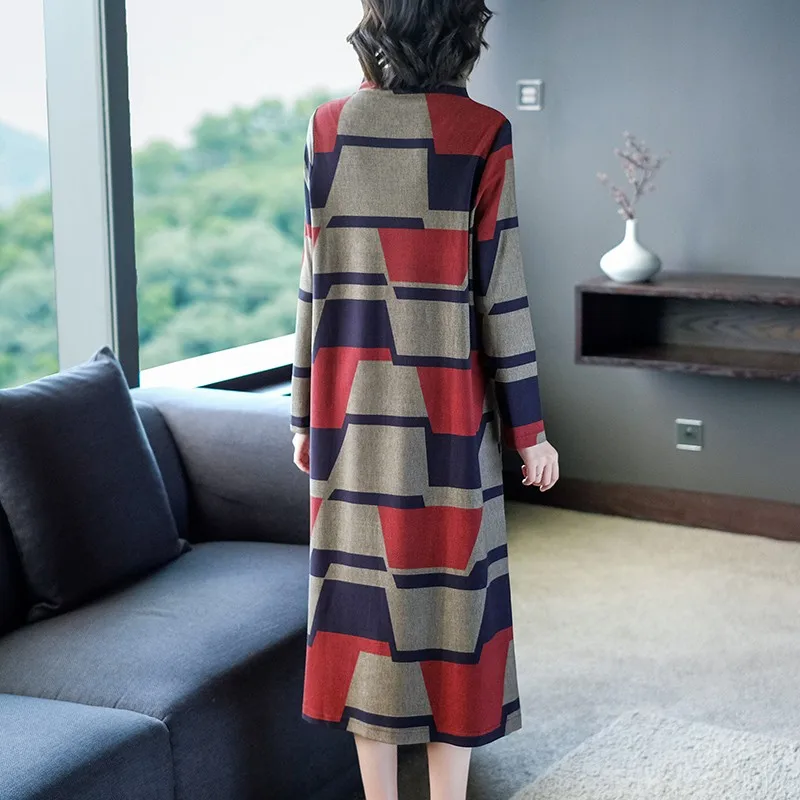 Женский пуловер Водолазка с длинными рукавами платье осень зима лоскутное клетчатое Повседневное платье с карманами женские свободные платья
