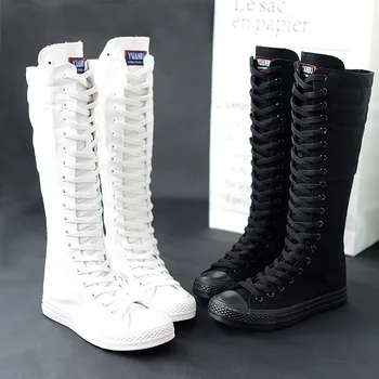 

Korean high top women's casual canvas shoes zipper boots stage performance boots women's selling