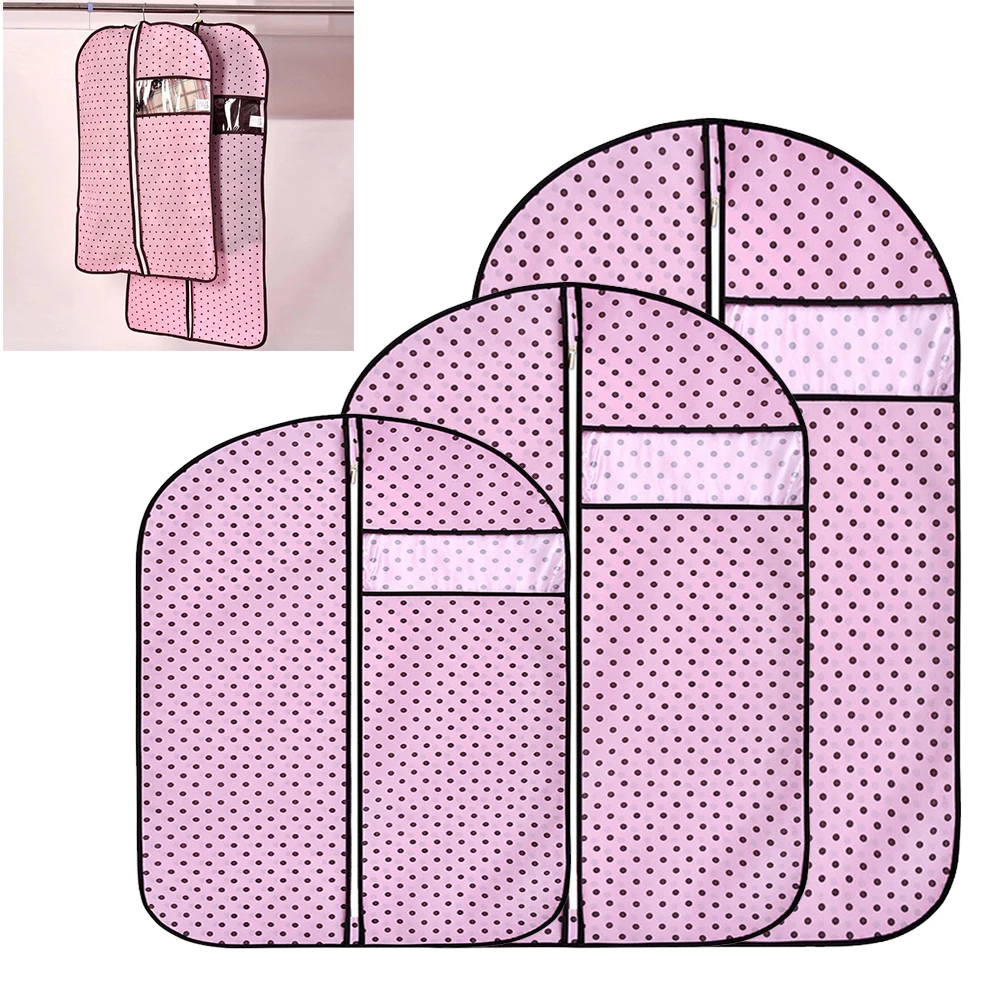 Dustproof Garment Bag Clothes Cover Suit Storage Non-woven Dot Zipper Dress Large Home Hanging Wardrobe Protector Transparent