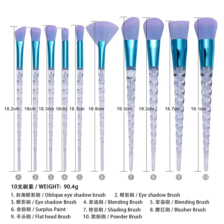 10 шт., набор кистей для макияжа с единорогом, Maquiagem, основа для макияжа, пудра, Косметические румяна, тени для век, для женщин, красота, блеск, кисти для макияжа, инструменты