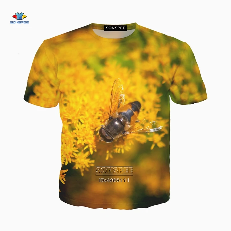 AFASSW Summer Mens Honey Bee Printed Oversized T Shirt 100% Cotton Hiphop Streetwear Unisex Short Sleeve Couples White Top Tees Cute Yellow Funny Animals