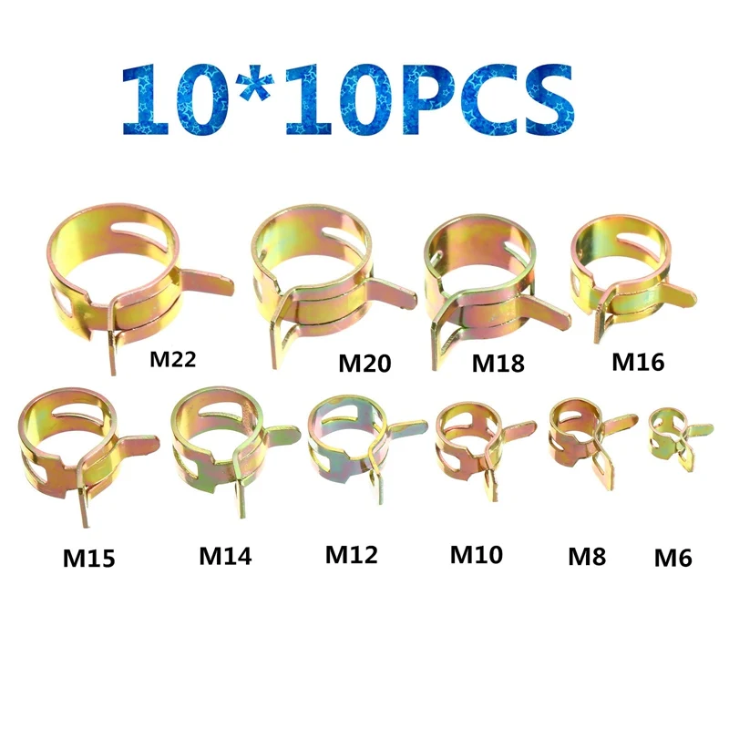 100PCS 6-22mm Spring Steel Clip Hose Clamp Fastener Fuel Line Hose Water Pipe Air Tube Automobile Car Tubing Accessories