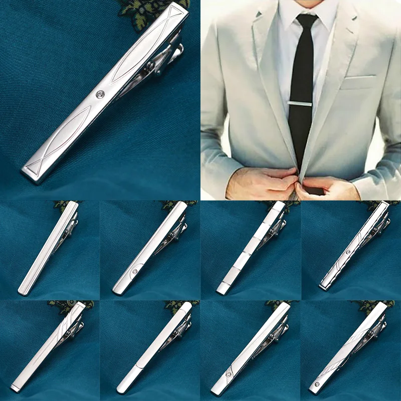 1PCS New Metal Silver Color Tie Clip For Men Wedding Necktie Tie Clasp Clip Gentleman Bar Crystal Pin For Mens Gift