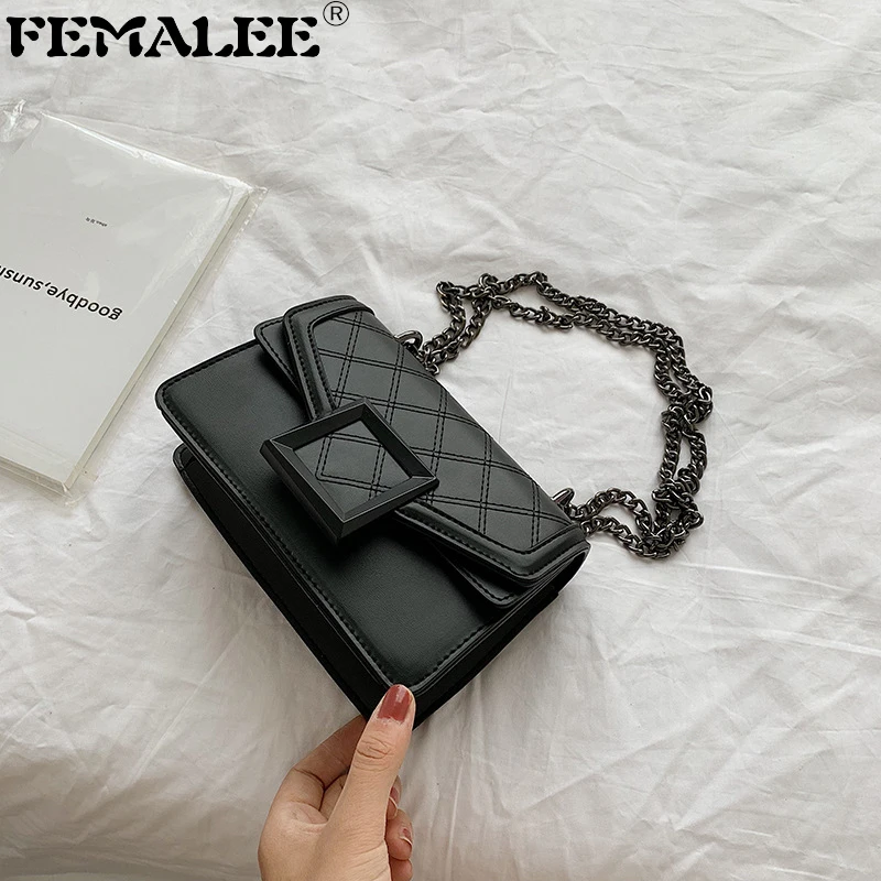 

Small Vintage Women Emboridered Leather Square Buckle Crossbody Bag Multi-layer Chain Shoulder Bag Ladies Retro Lattice Handbags