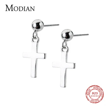 

Modian 925 Sterling Silver Frosted Design Cross Swing Charm Drop Earrings for Women Dangle Earing Fashion Statement Jewelry