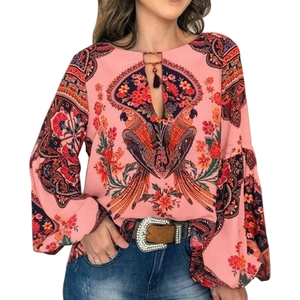 Цветочный принт фонарь рукав размера плюс женские Топы V образным вырезом Blusas Mujer De Moda Повседневная винтажная рубашка блузка и блузка