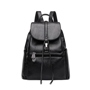 

Kajie 2019 Genuine Leather Backpack Women Fashion Black Travel Bags Simple Casual Laptop Bags Trend School Bag