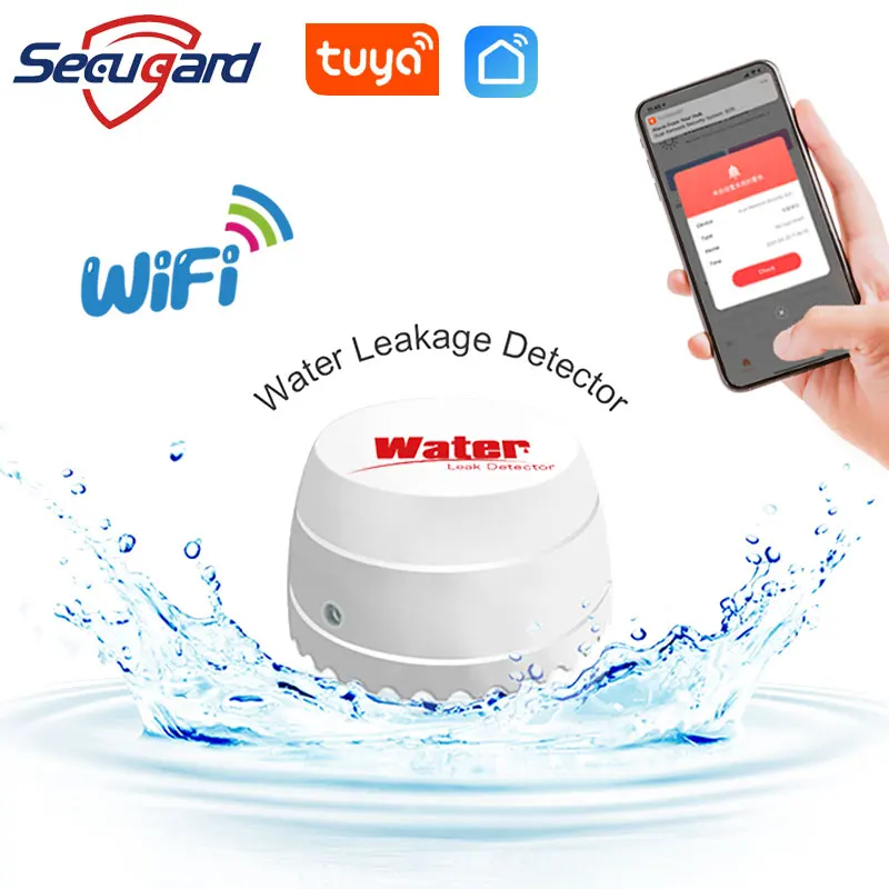 SECUGARD-Detector de fugas de agua con WiFi, alarma de fugas de líquido, nivel de agua, inundación, desbordamiento, advertencia, 2,4G, seguridad del hogar, aplicación Tuya Smart Life