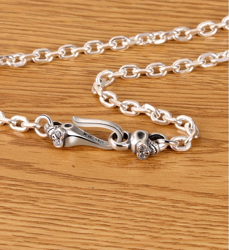 ZABRA 925 Sterling Silver Skull Interface Necklace Thickness 0.4 Cm/0.15 In For Men Women Party Valentine’s Day Hip Hop Jewelry