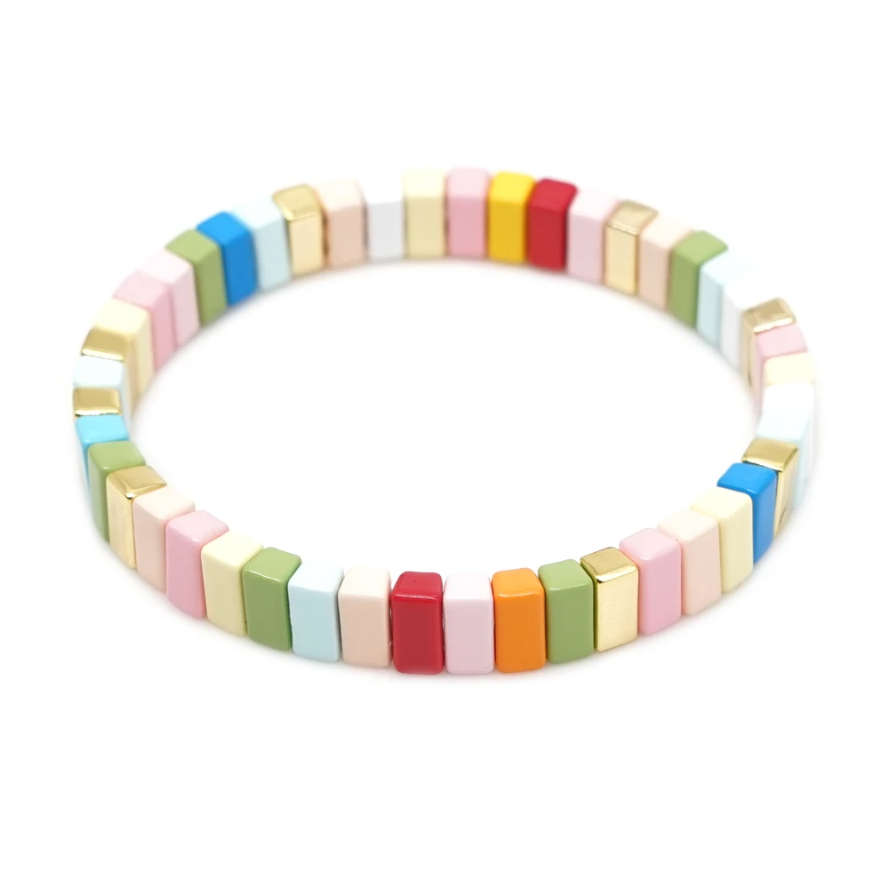 Shinus Rainbow Bracelet Women Tile Bracelets Summer Beach Bohemian Chic Stacking Bangle Jewelry Colorful Friendship Pulseira - Окраска металла: RO-B190036C