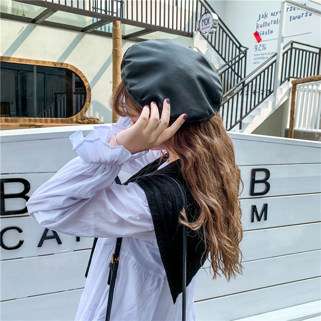 Ведро шляпа женская кожа Ныряние Топ простой моды дикий берет три цвета на выбор милые осенние шляпы для девочек# j8