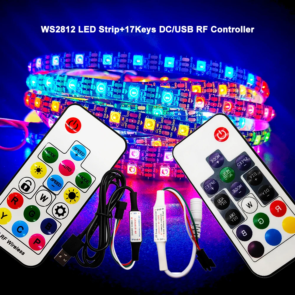 DC5V WS2812B WS2812 индивидуальный адрес RGB Ied лента PixeI с 17 клавишами RF пульт