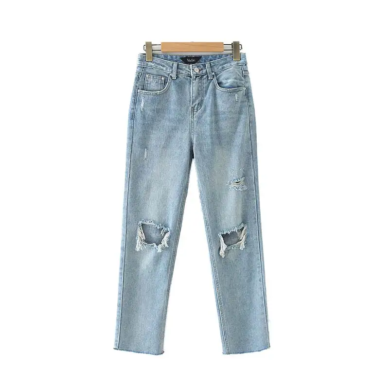 Vadim Женские винтажные джинсы на молнии с дырками, стильные женские шикарные Ретро длинные брюки, длинные брюки KB118 - Цвет: as picture