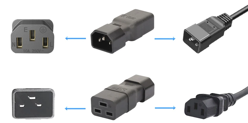 Black Copper IEC320 C14 Male to C19 Female Power Socket UPS PDU APC Power Adaptor Plug Electric AC Connector Plug 10A 16A