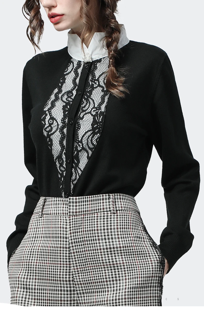 Women Cardigan Sweater Knitted Tops Casual Fake Two Pieces Set POLO Neck Long Sleeve Loose Thin Female Autumn Bottoming Sweaters