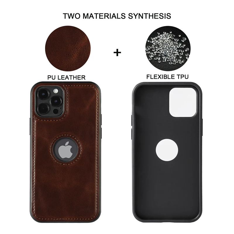 Slim PU Leather Phone Case For iPhone 11 12 13 Pro Max XR XS Max X 7 8 Plus 11Pro Max Business Soft Leather LOGO Hole Back Cover cute iphone 13 mini case