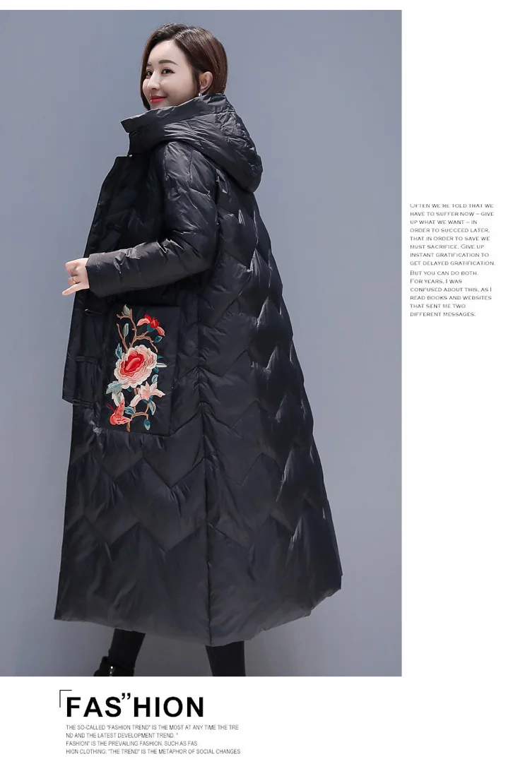 Winter Body Hugging Fashion Mid-length Printed Zipper Stand Collar down Jacket QDFYM68066