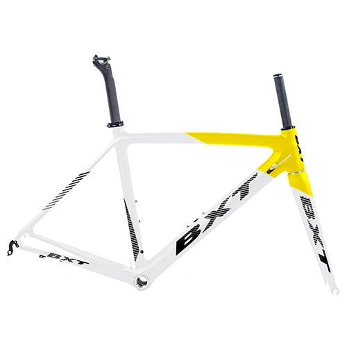 BXT Bicycle Frame Full Carbon Road Bike Frame ultralight 980g 700C Aero Racing Bicycle Frameset with Fork Seatpost Headset Clamp - Цвет: BXT half yellow