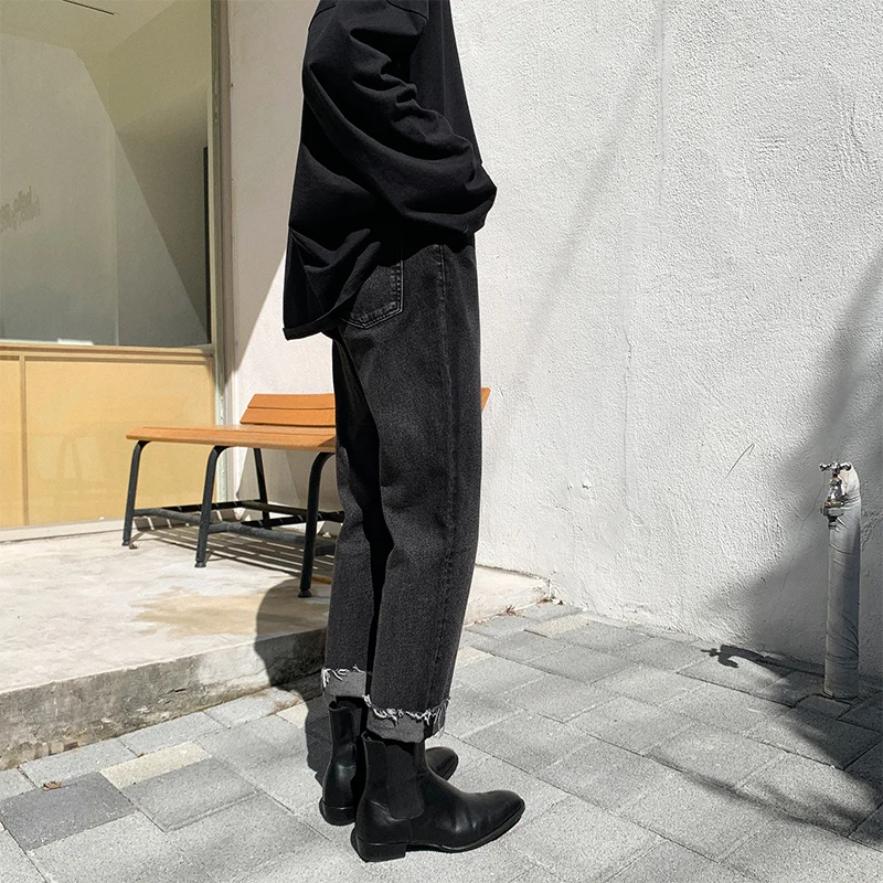 Мужские и женские уличные хип-хоп шаровары Striaght Trousers Harajuku Мужские Винтажные черные джинсы тонкие повседневные узкие джинсовые штаны