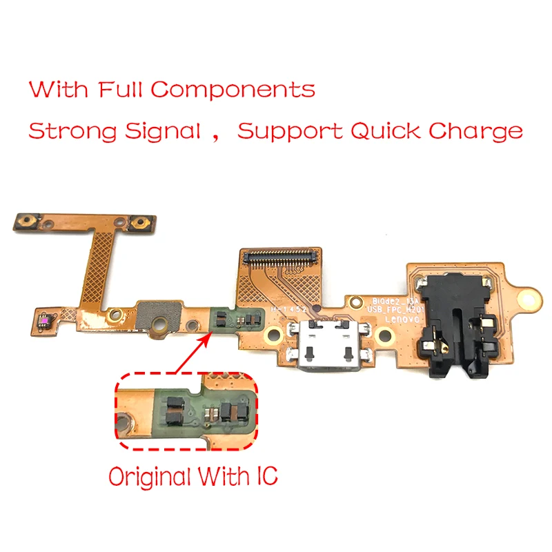 Original With IC Usb порт для зарядки док-станция USB Соединительная плата гибкий кабель с Autio разъем для Lenovo Yoga Tablet 2 Pro 1380F 1380 запасные части - Цвет: Original With IC
