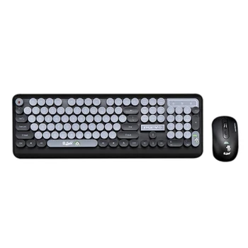 

Cute Cartoon Fashion Retro Round Keycap Wireless Keyboard Mouse USB Receiver Set for PC Computer