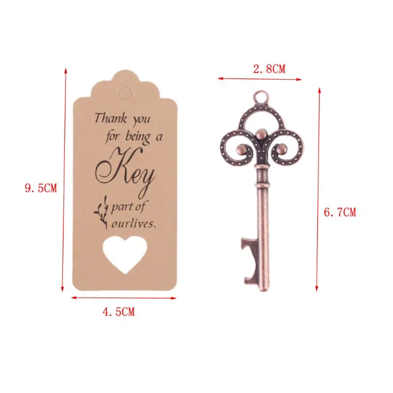 50x Vintage Key Bottle Opener with Tag Card Bag Wedding Party Favors Souvenirs