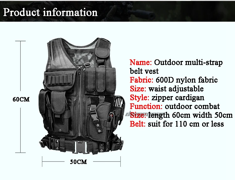 Регулируемый военный тактический жилет прочные охотничьи жилеты для стрельбы дышащие страйкбольные Пейнтбольные жилеты с кобурой для пистолета