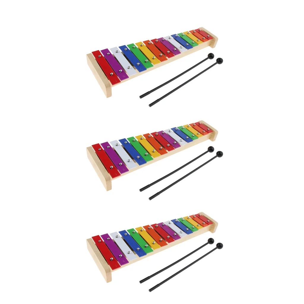 3 шт Прочный Деревянный 15-note ксилофон ручной перкуссия мини Glockenspiel набор