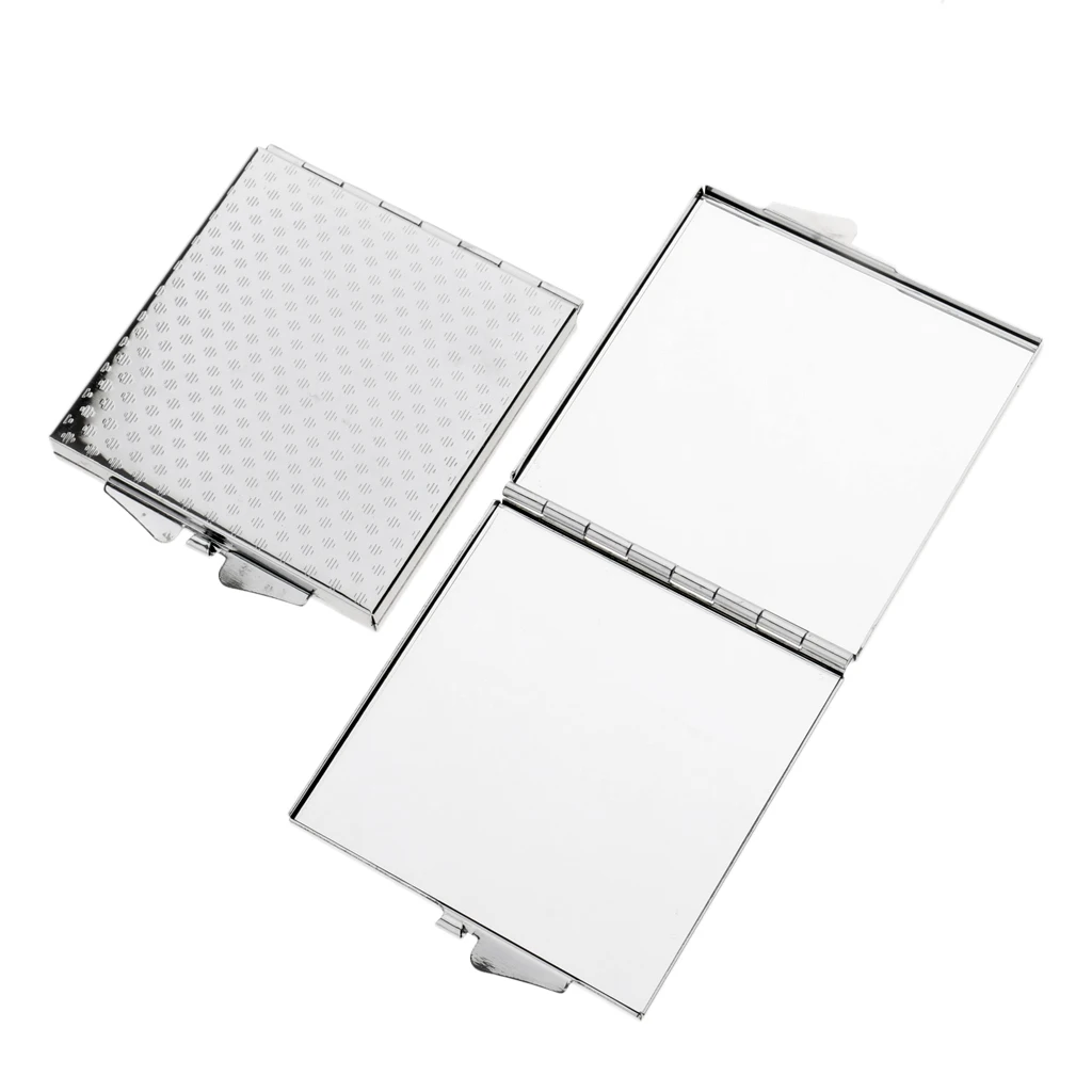 Pack of 2 Double Sides Folding Pocket-size Makeup Mirror Portable Square Compact Mirror Silver Lightweight