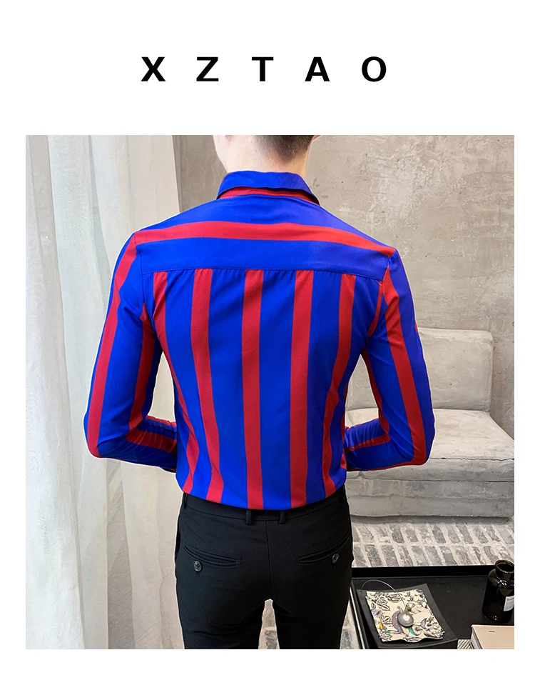 Полосатое мужское платье-рубашка деловые рубашки в повседневном стиле с длинными рукавами, приталенная Мужская рубашка, Осенний смокинг, соцрубашки, мужская одежда