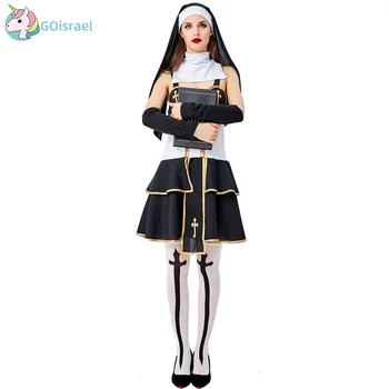 

Halloween Costume Christian Missionary Pastor Virgin Mary Sister Role Play Sling Open Back Skirt