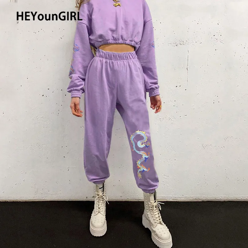 HEYounGIRL Casual Dragon Printed Track Pants Capris High Waist Long Trousers Ladies Chinese Style Loose Sweatpants Streetwear HEYounGIRL Casual Dragon Printed Track Pants Capris High Waist Long Trousers Ladies Chinese Style Loose Sweatpants Streetwear