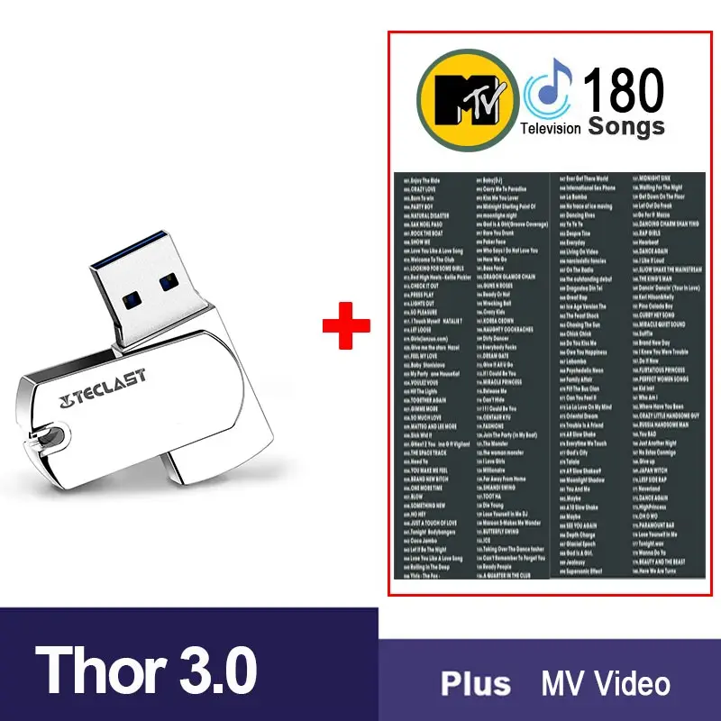 Thor3.0 Plus MV Металлический флеш-накопитель Teclast USB3.0, 64 ГБ, USB 3,0, флеш-накопитель, карта памяти, u-диск, поддержка DIY, Пользовательский логотип, с DJ MV Cle USB - Цвет: Thor3.0 Plus MV