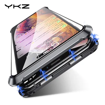 

YKZ Magnetic Adsorption Phone Case for iPhone 7 8 Plus Case for iPhone X XR XS Max Tempered Glass Magnet Protective Glass Cover