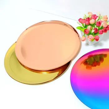 

High Quality Stainless Steel Storage Tray Rose Gold Silvery Round Fruit Plate Jewelry Accessories Display Tray Storage Supplies