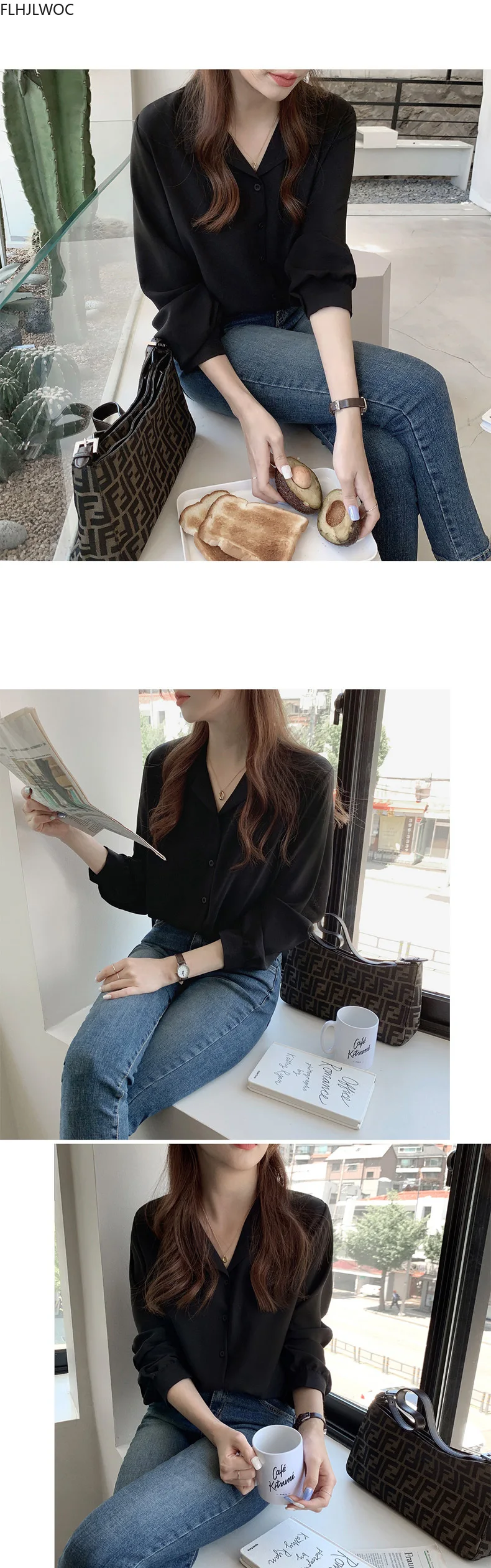 cute blouses White Shirts Long Sleeve Single Breasted Button Elegant Office Lady V Neck Work Blouse Women Chic  Korea Top 7301 sexy blouses for women