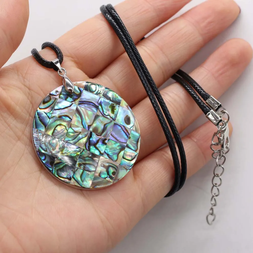 New Zealand Abalone Paua Shell Maori Koru Fern Pendant Cord Necklace  44cm/17