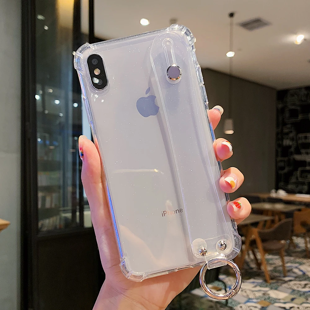 Блестящий чехол для телефона iPhone 11 X XR XS Max 8 7 Plus 6 6S Plus Блестящий Прозрачный мягкий силиконовый браслет задняя крышка