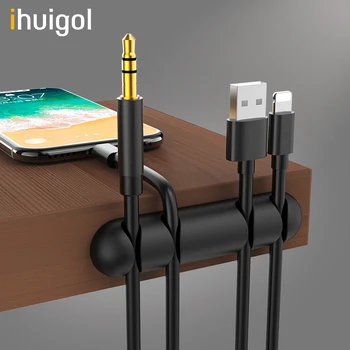 

ihuigol 4-Hole Wire Winder Organizer Silicone Clip USB Cables Earphone Holder Mouse Cord Phone Line Desktop Management Soft Clip