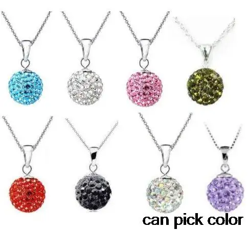 

high quality mixed Fashion Micro Pave CZ clay wedding ball Pendant Silver Plated Chain crystal Necklace fr234