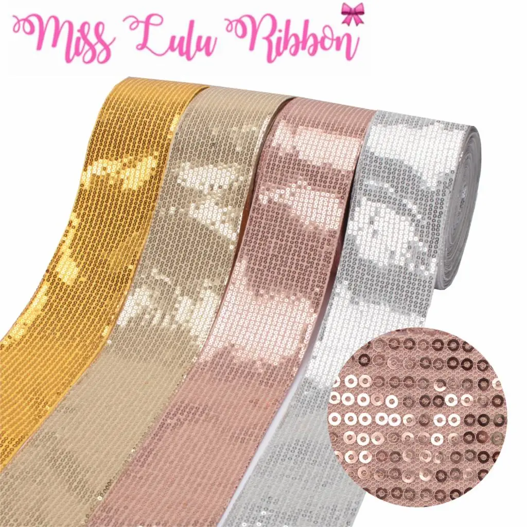3"75mm Shiny Sequin Cutting Ribbon Diy Hair Band Gold White Pink Small
