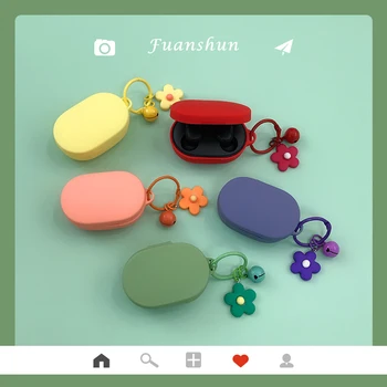 

New Flower Keychain Earphone Case with Hook for Xiaomi Redmi AirDots Case Cover Wireless Bluetooth Earphone Cases Soft Case